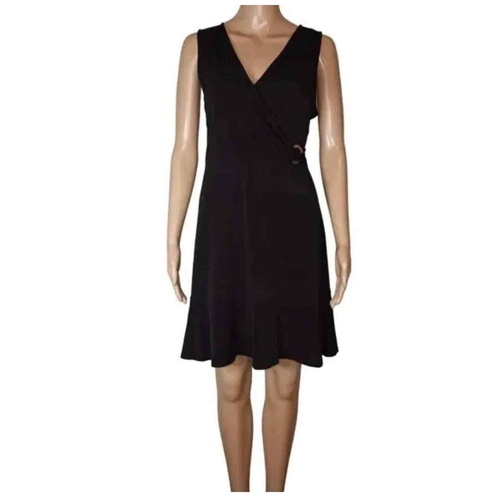 NEW!! Michael Kors Womens Black Sleeveless Faux Wrap Jersey Knit Dress Logo - S